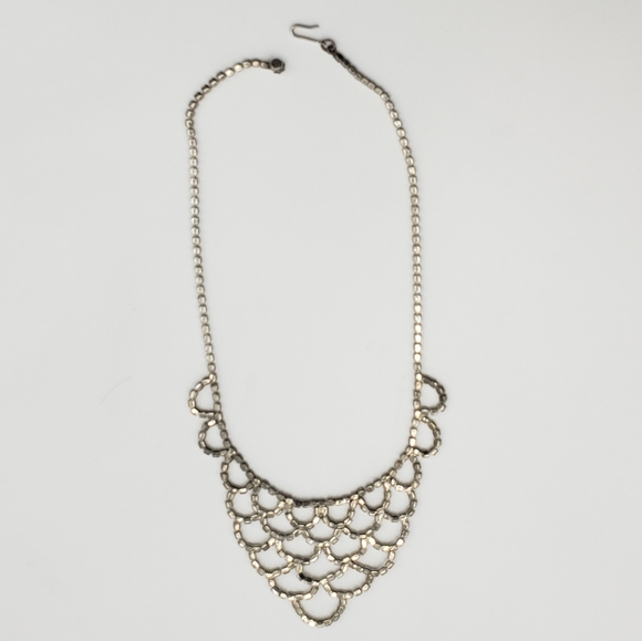 Vintage Clear Rhinestone Silver Statement Necklace
